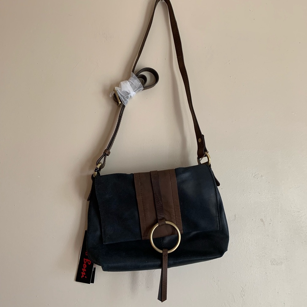 NWT Nino BOSSI Black and Brown Crossbody Leather Bag Purse Women Accessories